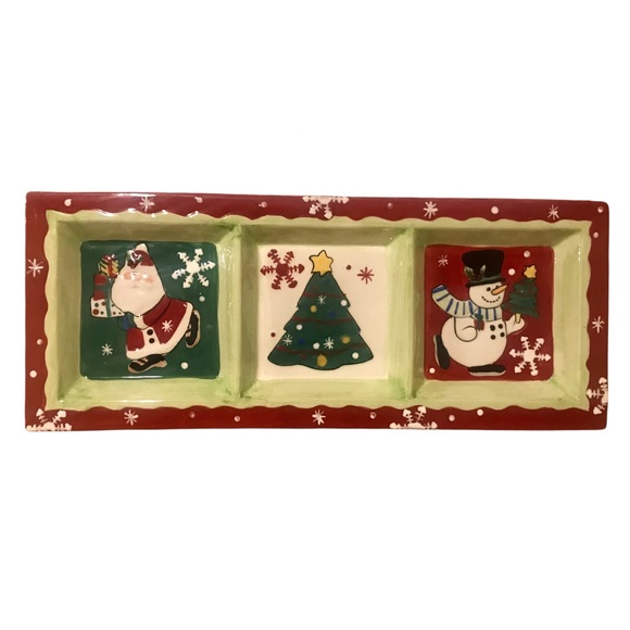 FITZ AND FLOYD Merry & Bright Three Section Server Santa Snowman Christmas Tree - Picture 5 of 5